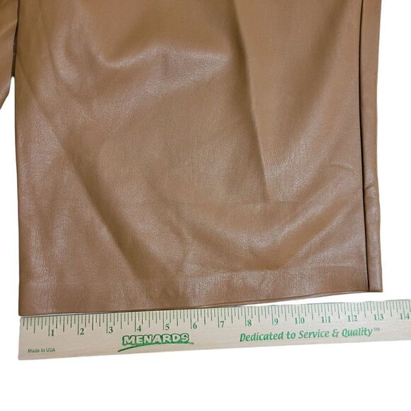 Eloquii Faux Leather Pants Women Sz 24 Cropped High Waisted Camel Tan Flare Leg - Picture 9 of 12